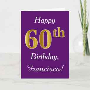 紫、フェイク金ゴールド60誕生日+名前をカスタムする カード