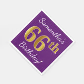 紫、フェイク金ゴールド66番目の誕生日+名前をカスタムする スタンダードランチョンナプキン (角)