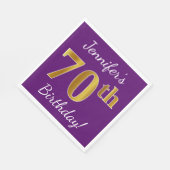 紫、フェイク金ゴールド70誕生日+名前をカスタムする スタンダードランチョンナプキン (角)