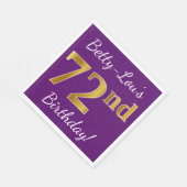 紫、フェイク金ゴールド72番目の誕生日+名前をカスタムする スタンダードランチョンナプキン (角)