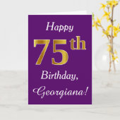 紫、フェイク金ゴールド75誕生日+名前をカスタムする カード (黄色い花)