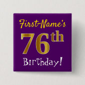 紫、フェイク金ゴールド76番目の誕生日、名前をカスタムする付き 缶バッジ (正面)