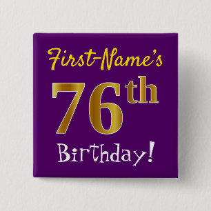紫、フェイク金ゴールド76番目の誕生日、名前をカスタムする付き 缶バッジ
