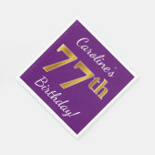 紫、フェイク金ゴールド77誕生日+名前をカスタムする スタンダードランチョンナプキン (角)