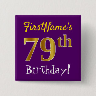 紫、フェイク金ゴールド79番目の誕生日、名前をカスタムする付き 缶バッジ