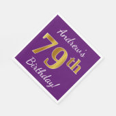 紫、フェイク金ゴールド79誕生日+名前をカスタムする スタンダードランチョンナプキン (角)