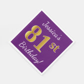 紫、フェイク金ゴールド81番目の誕生日+名前をカスタムする スタンダードランチョンナプキン (角)