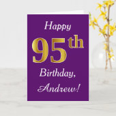 紫、フェイク金ゴールド95誕生日+名前をカスタムする カード (黄色い花)