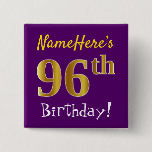 紫、フェイク金ゴールド96番目の誕生日、名前をカスタムする付き 缶バッジ