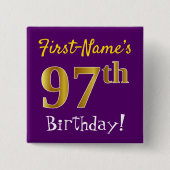 紫、フェイク金ゴールド97番目の誕生日、名前をカスタムする付き 缶バッジ (正面)