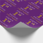 紫、フェイク金ゴールド「HAPPY 1st BIRTHDAY」 ラッピングペーパー (角)