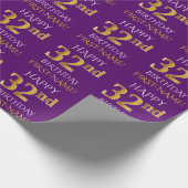 紫、フェイク金ゴールド「HAPPY 32nd誕生日」 ラッピングペーパー (角)