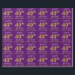 紫、フェイク金ゴールド「HAPPY 40th BIRTHDAY」 ラッピングペーパー<br><div class="desc">このラッピング紙デザインは、「HAPPY 40th BIRTHDAY」のようなメッセージを特徴とし、「40th」は金ゴールドの模倣の外観を持つフェイク。また、カスタマイズ可能な名前と紫色の背景を備えている。40歳の誕生日に贈り物を包む与え際に使われるかもしれない。[～Z0000134]</div>