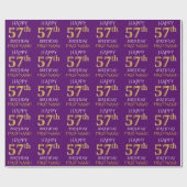 紫、フェイク金ゴールド「HAPPY 57誕生日」 ラッピングペーパー (フラット)