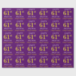 紫、フェイク金ゴールド「HAPPY 61st誕生日」 ラッピングペーパー