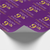 紫、フェイク金ゴールド「HAPPY 9誕生日」 ラッピングペーパー (角)