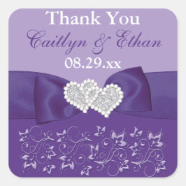 紫、ホワイトフローラ結婚式の引き出物シール スクエアシール