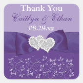 紫、ホワイトフローラ結婚式の引き出物シール スクエアシール (正面)