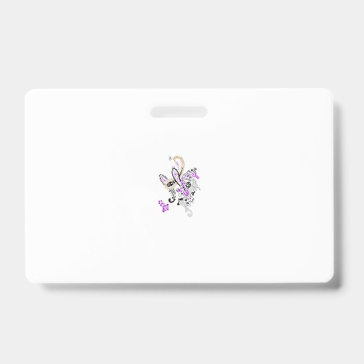 紫 – マゼンタ、赤みがかったオレンジ、黄色がかった青ガーリー バッジ (正面)