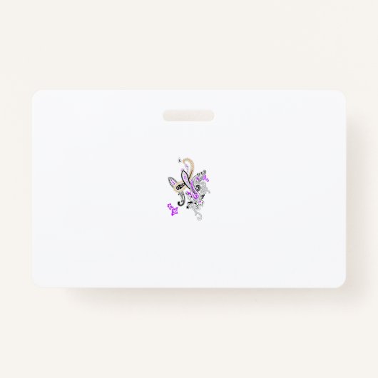 紫 – マゼンタ、赤みがかったオレンジ、黄色がかった青ガーリー バッジ (正面)