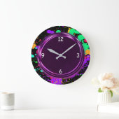 紫、メタリックルック、ネオン効果、壁時計 ラージ壁時計 (ホーム)