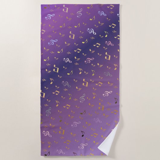 紫，メモ，ミュージカル，メロディー，音楽，サウンド，サイン， ビーチタオル (正面)