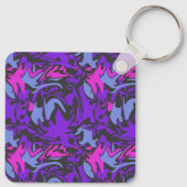 紫、モダンピンク、およびスカイブルーの抽象芸術パターン キーホルダー (裏面)