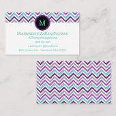 紫、モダンピンク、グレー、ティール（緑がかった色）。シェブロン 名刺 (正面/裏面)