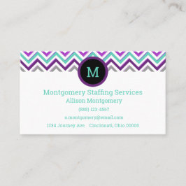 紫、モダンピンク、グレー、ティール（緑がかった色）。シェブロン 名刺