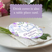 紫、ライトブルー結婚の座席表名タグ ラウンドペーパーコースター