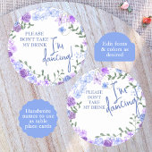 紫、ライトブルー結婚の座席表名タグ ラウンドペーパーコースター