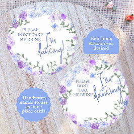 紫、ライトブルー結婚の座席表名タグ ラウンドペーパーコースター