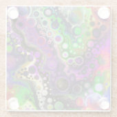 紫、ライムグリーン、黒の流体アート ガラスコースター (裏面)