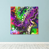 紫、ライムグリーン、黒の流体アート キャンバスプリント (インサイチュ (ウッドフロア))