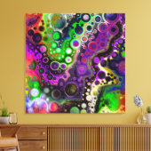 紫、ライムグリーン、黒の流体アート キャンバスプリント (インサイチュ (リビング))