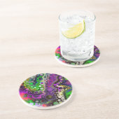 紫、ライムグリーン、黒の流体アート コースター (側面)