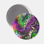 紫、ライムグリーン、黒の流体アート マグネット (正面/裏面)