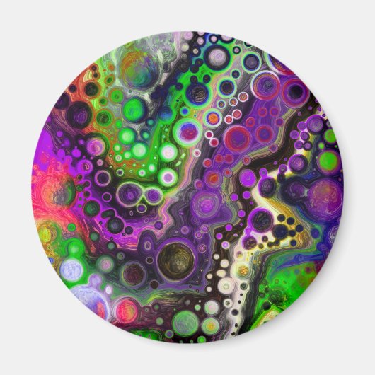 紫、ライムグリーン、黒の流体アート マグネット (正面)