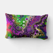紫、ライムグリーン、黒の流体アート ランバークッション (裏面)