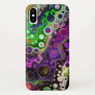 紫、ライムグリーン、黒の流体アート iPhone X ケース