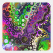 紫、ライムグリーン、黒大理石の流体アート スクエアシール (正面)