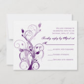 紫、ライラック、ホワイトの花柄 ウェディング返信カード 招待状 (裏面)