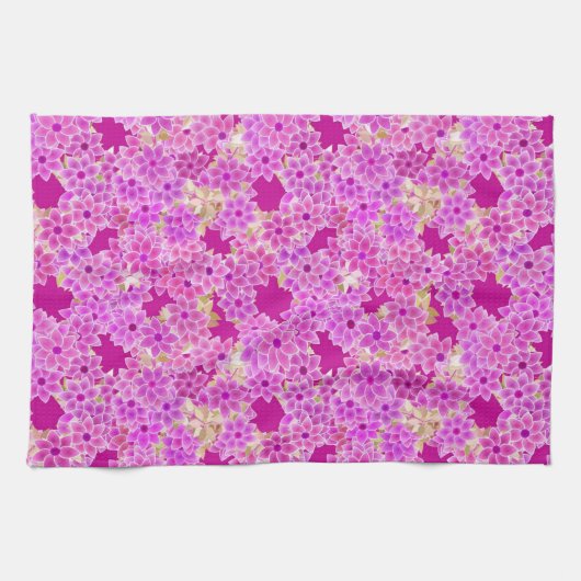 紫、ラベンダー、プラムの花、プラムの背景 キッチンタオル (横)