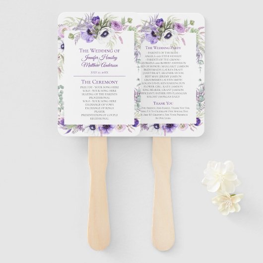 紫、ラベンダー、ホワイトウォーター色のフローラ結婚ズ ハンドファン (正面&裏面)