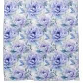 紫、ラベンダー、青い牡丹フローラシャワーカーテン シャワーカーテン (正面)