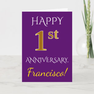 紫、偽ゴールド 1周年 結婚記念日 + 名前 カード