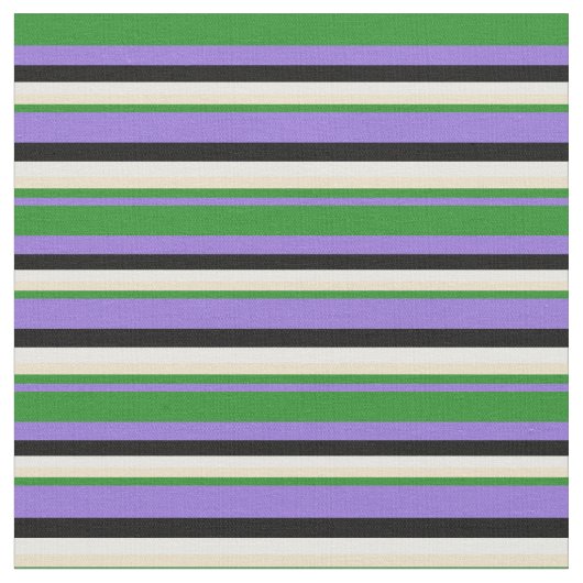 紫、森の緑、タン、白、および黒の線 ファブリック (クローズアップ)