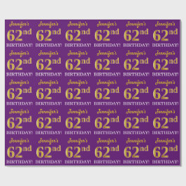 紫、模倣金ゴールドルック"62番目の誕生日" ラッピングペーパー