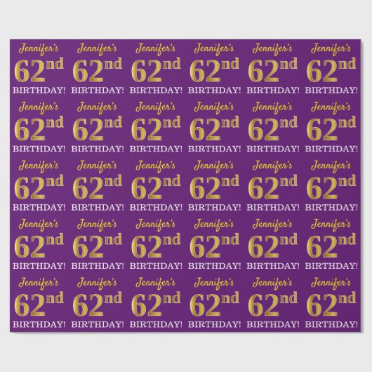 紫、模倣金ゴールドルック"62番目の誕生日" ラッピングペーパー (フラット)