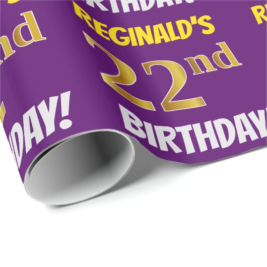 紫、模造フェイク金ゴールド、「第22誕生日」 ラッピングペーパー (ロールコーナー)
